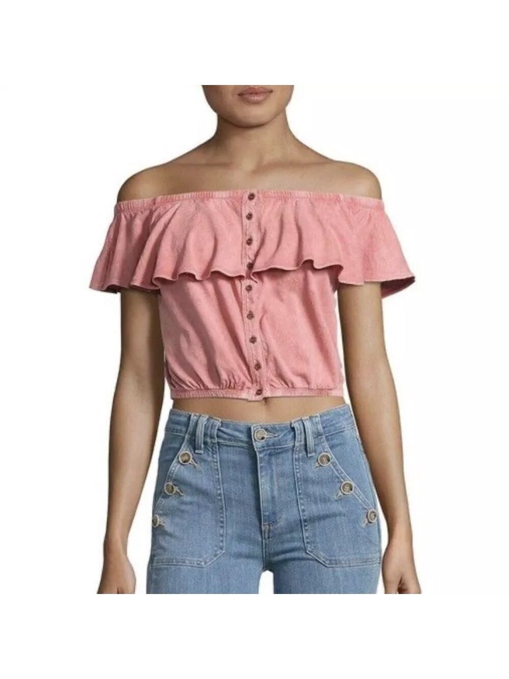 URBAN OUTFITTERS WE THE FREE LOVE LETTER LINEN OFF SHOULDER RUFFLE TOP
SIZE S
